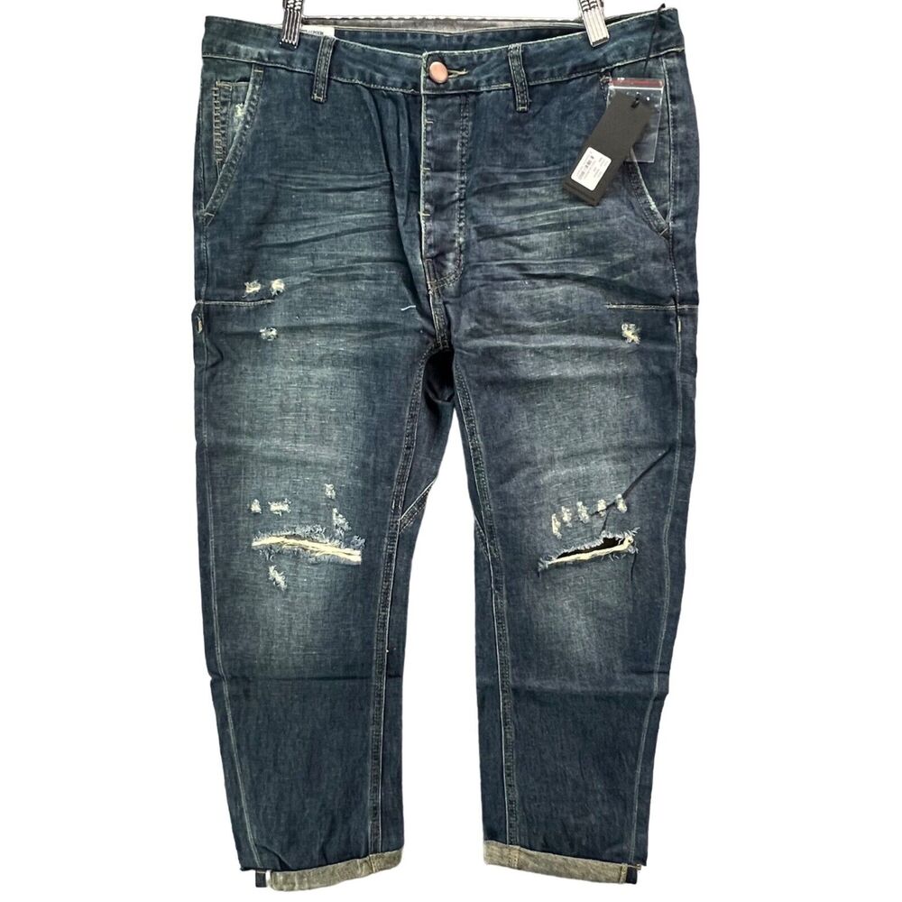 One Teaspoon Jeans Mens 30 Indigo Blue Mr Browns Distressed Rolled Cropped‎ Hem